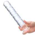 Прямой стеклянный фаллос с массажным рельефом 10" EXTRA LARGE GLASS DILDO
