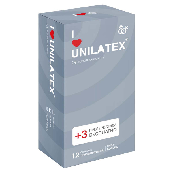 Презервативы с кольцами Unilatex® Ribbed 1 уп (12+3 шт)
