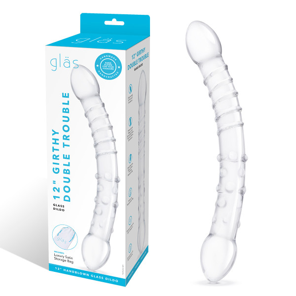 Фаллоимитатор двусторонний прозрачный текстурный 12 in Girthy Double Trouble Glass Dildo