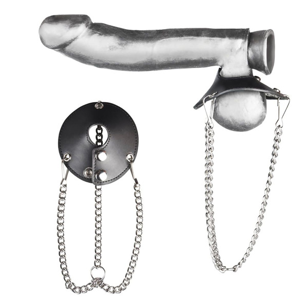 Утяжка для мошонки из искусственной кожи с цепочками PARACHUTE BALL STRETCHER