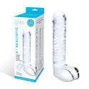 Фаллоимитатор прозрачный с мошонкой 8in REALISTIC RIBBED GLASS DILDO