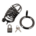 Металлическая черная клетка с замком для сексуальных пыток члена Deluxe Chastity Cage