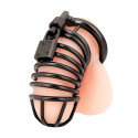 Металлическая черная клетка с замком для сексуальных пыток члена Deluxe Chastity Cage