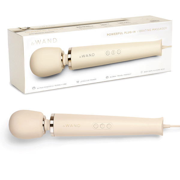 Кремовый проводной вибромассажер le WAND Cream с 10-ю скоростями