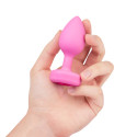 Анальный розовый плаг с кристаллом-сердцем VIBRATING HEART SHAPE JEWEL PLUG S/M