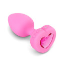 Анальный розовый плаг с кристаллом-сердцем VIBRATING HEART SHAPE JEWEL PLUG S/M