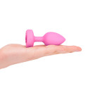 Анальный розовый плаг с кристаллом-сердцем VIBRATING HEART SHAPE JEWEL PLUG S/M