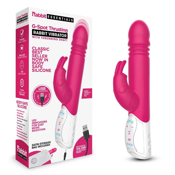 Пульсирующий розовый вибромассажер с двумя виброэлементами G-SPOT THRUSTING RABBIT