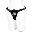 Черные трусы для страпона из эко-кожи Leather Bondage Gear