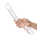 Фаллоимитатор двусторонний прозрачный текстурный 12 in Girthy Double Trouble Glass Dildo