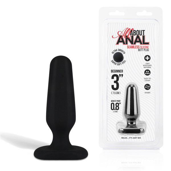 Миниатюрный черный плаг из силикона Seamless Silicone Butt Plug 3in