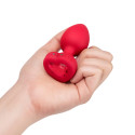 Анальный алый плаг с кристаллом-сердцем VIBRATING HEART SHAPE JEWEL PLUG M/L