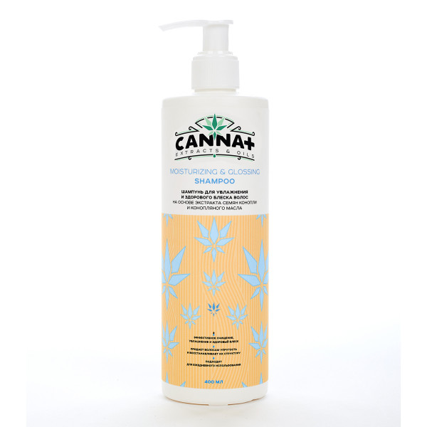 Разглаживающий шампунь для блеска CANNA+ Moisturizing & Glossing Shampoo 400 мл